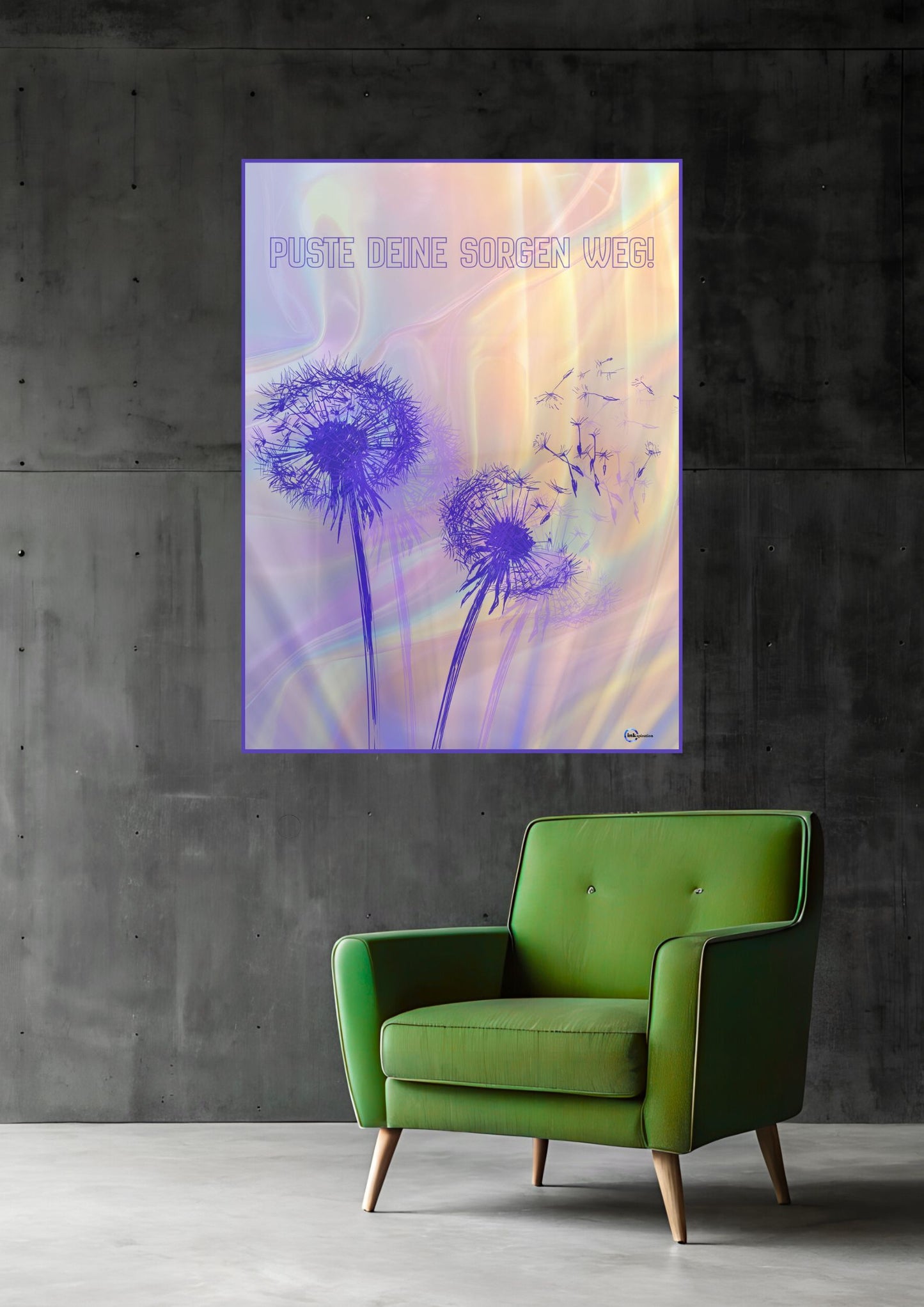 Puste deine Sorgen weg – Achtsamkeitsbild mit Pusteblumen in Pastellfarben 0007