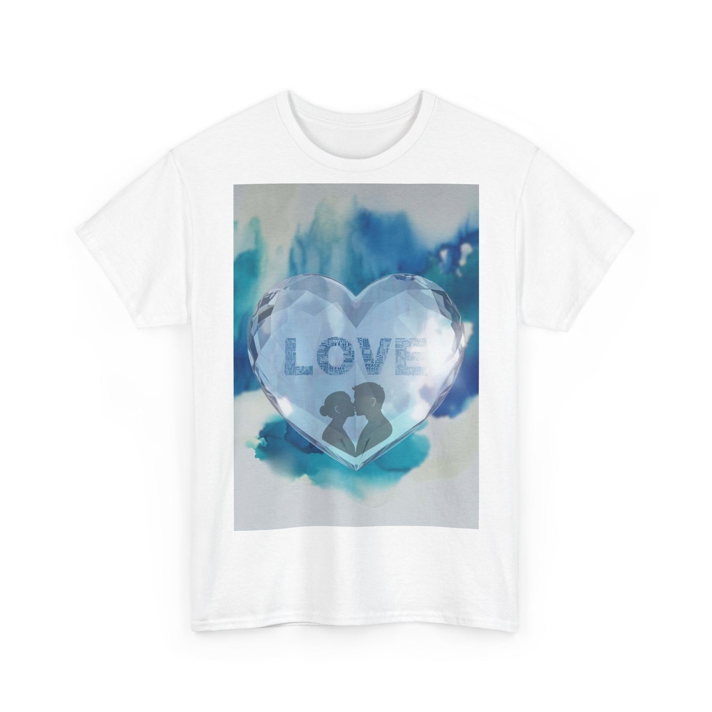 Love Heart Silhouette T-Shirt — Blue Watercolor Romance Tee