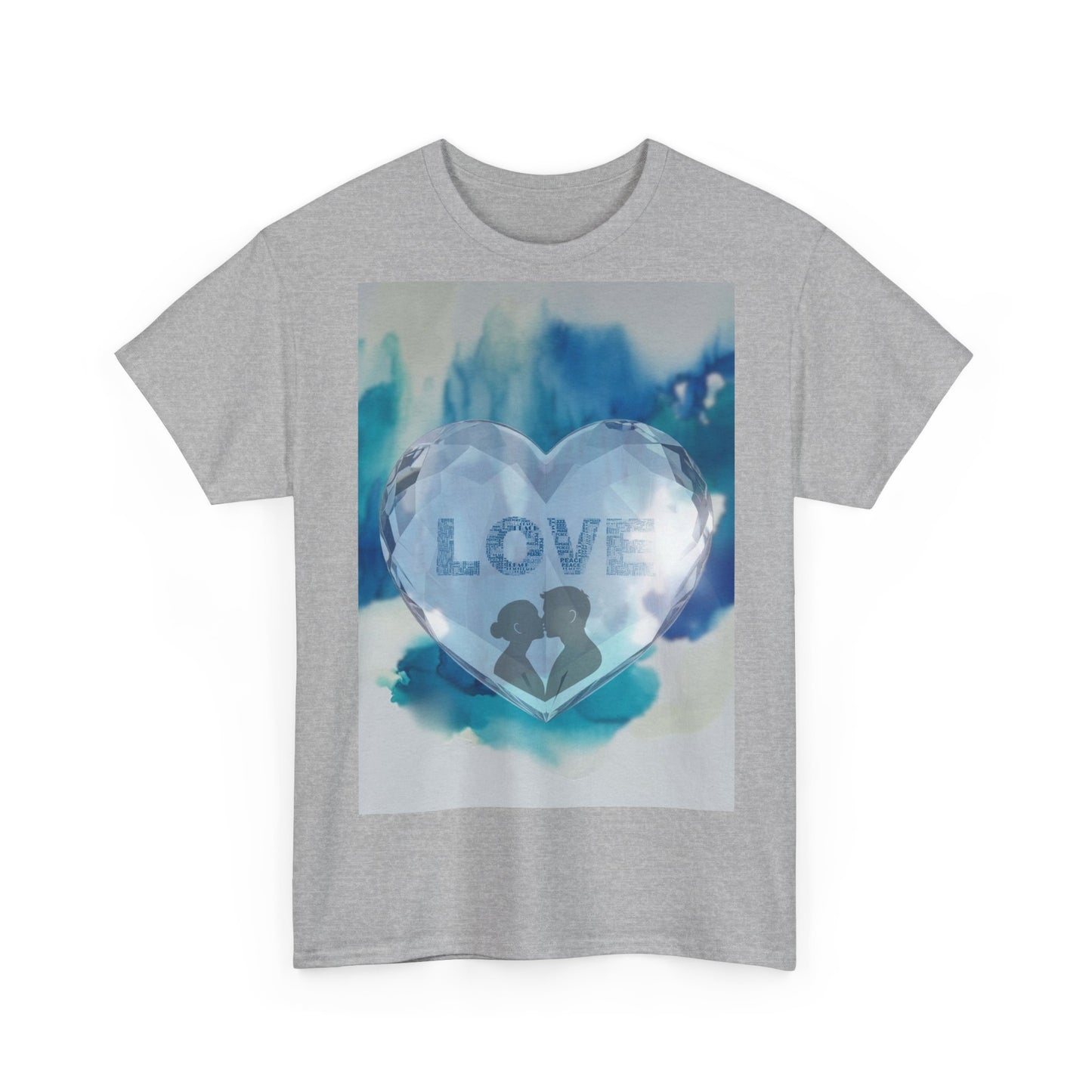 Love Heart Silhouette T-Shirt — Blue Watercolor Romance Tee