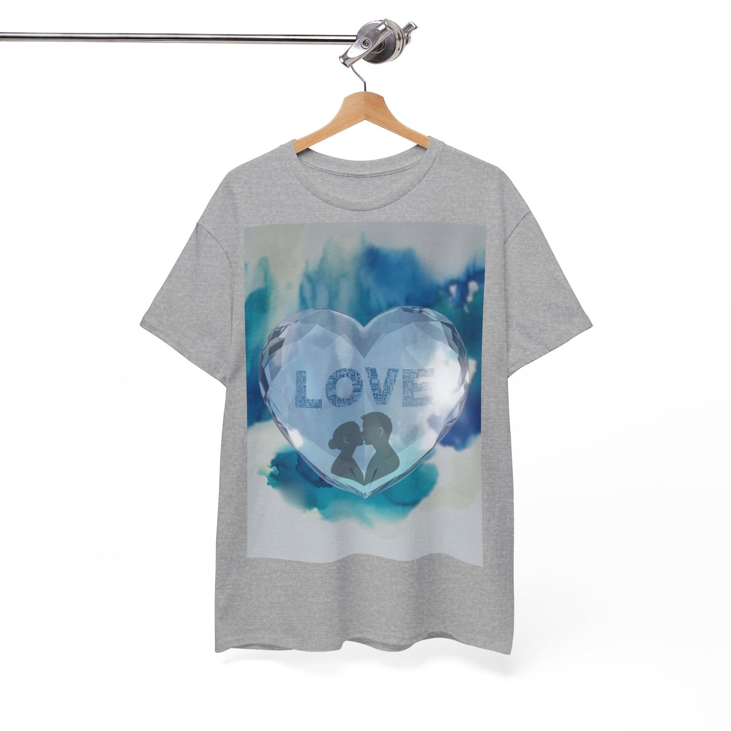 Love Heart Silhouette T-Shirt — Blue Watercolor Romance Tee