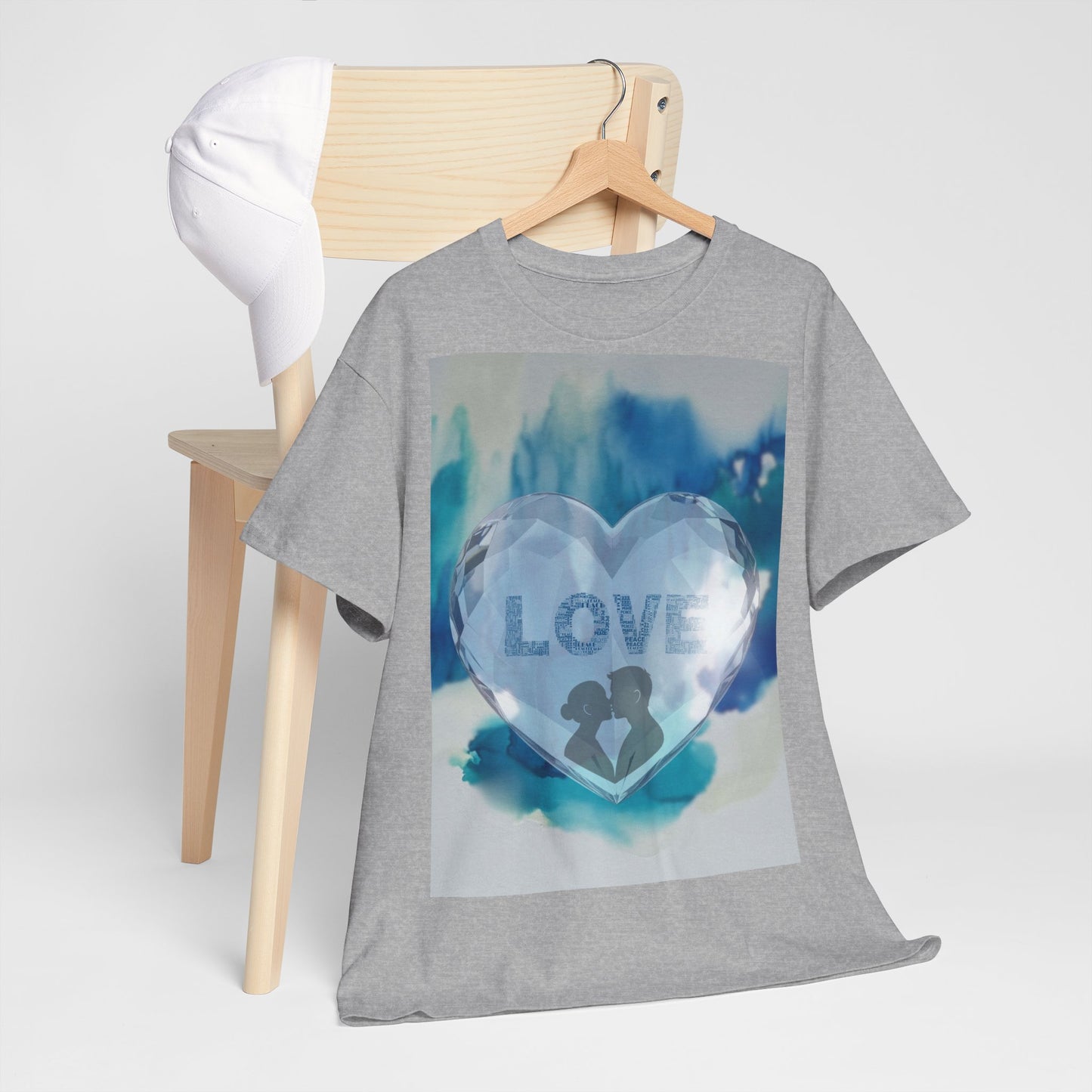 Love Heart Silhouette T-Shirt — Blue Watercolor Romance Tee