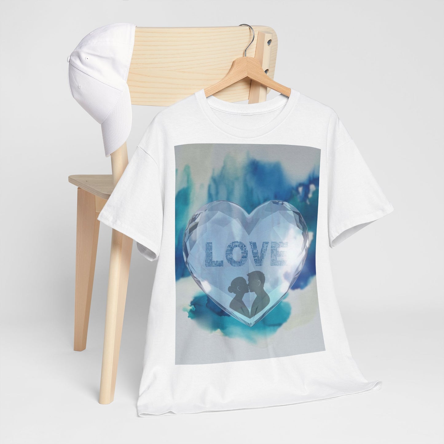 Love Heart Silhouette T-Shirt — Blue Watercolor Romance Tee