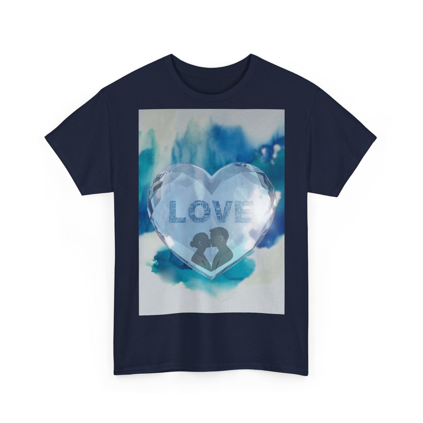 Love Heart Silhouette T-Shirt — Blue Watercolor Romance Tee