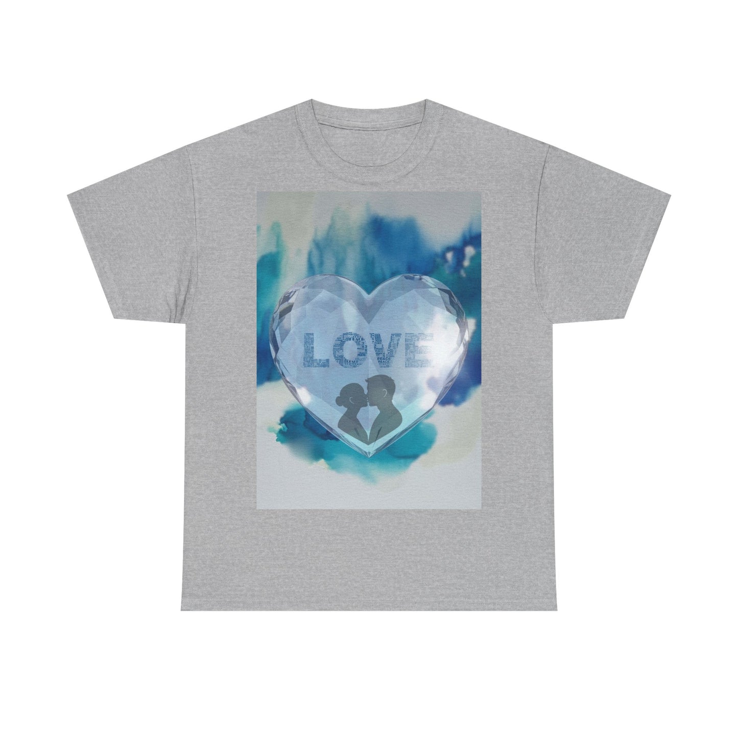 Love Heart Silhouette T-Shirt — Blue Watercolor Romance Tee