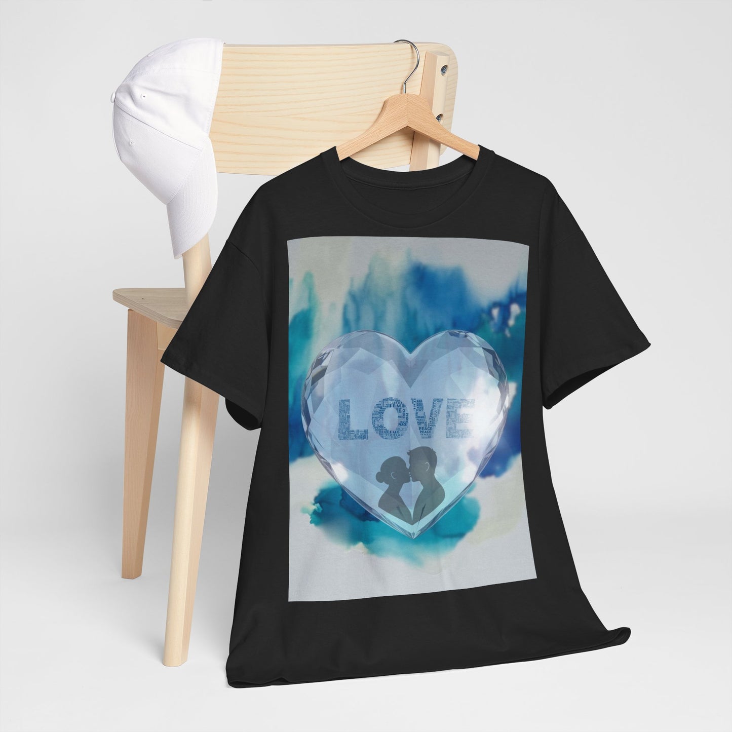 Love Heart Silhouette T-Shirt — Blue Watercolor Romance Tee