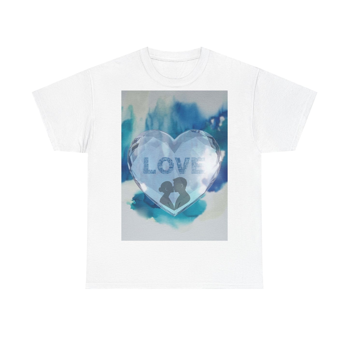 Love Heart Silhouette T-Shirt — Blue Watercolor Romance Tee