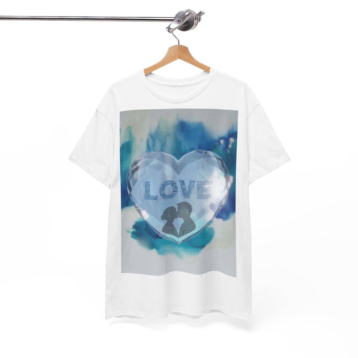 Love Heart Silhouette T-Shirt — Blue Watercolor Romance Tee
