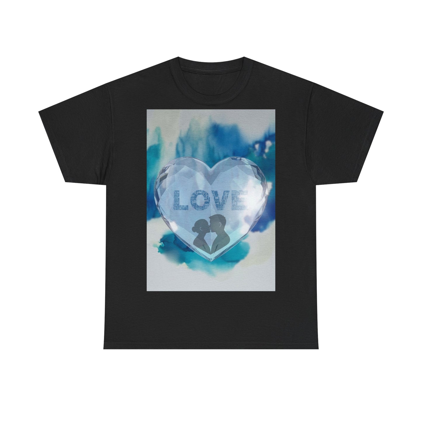 Love Heart Silhouette T-Shirt — Blue Watercolor Romance Tee
