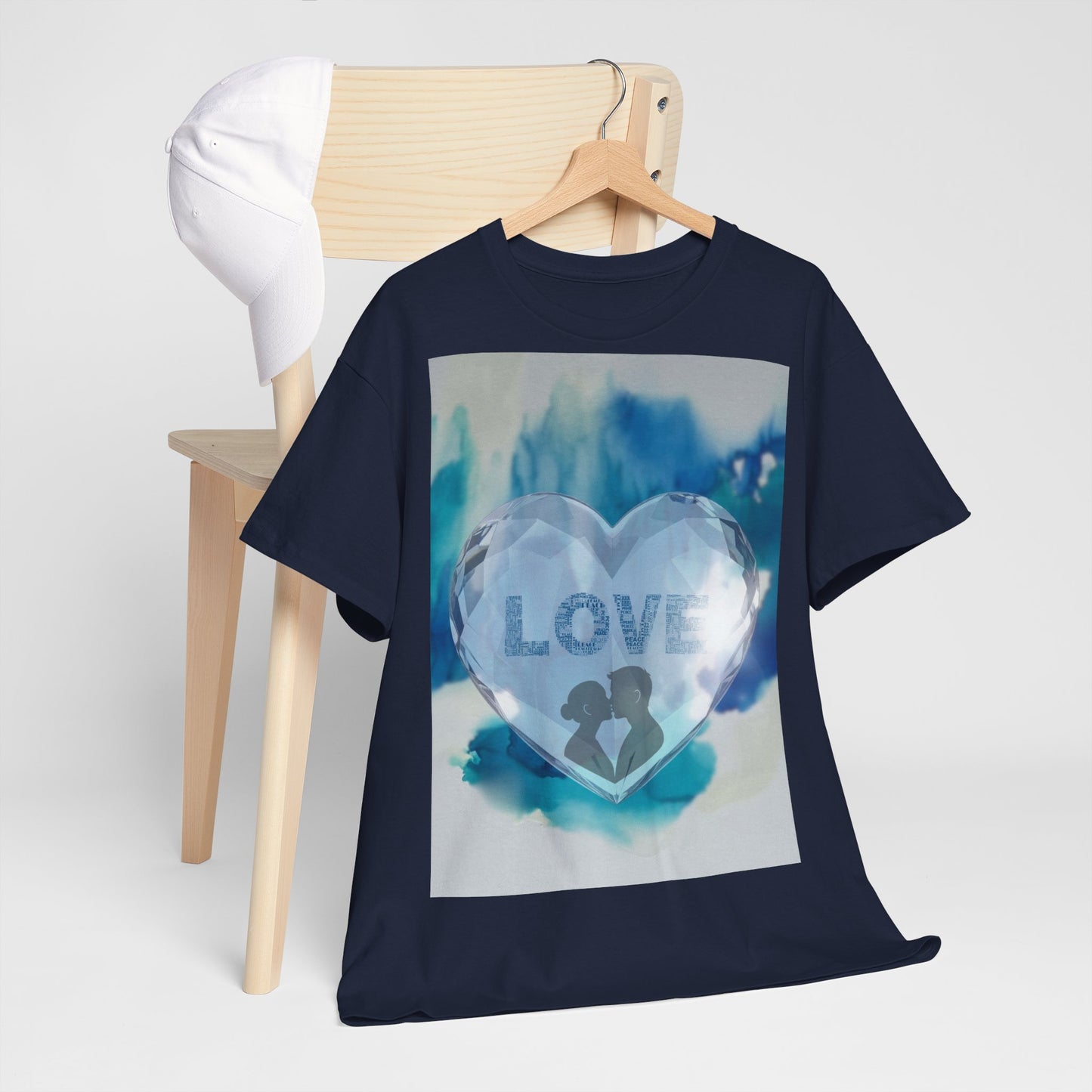 Love Heart Silhouette T-Shirt — Blue Watercolor Romance Tee