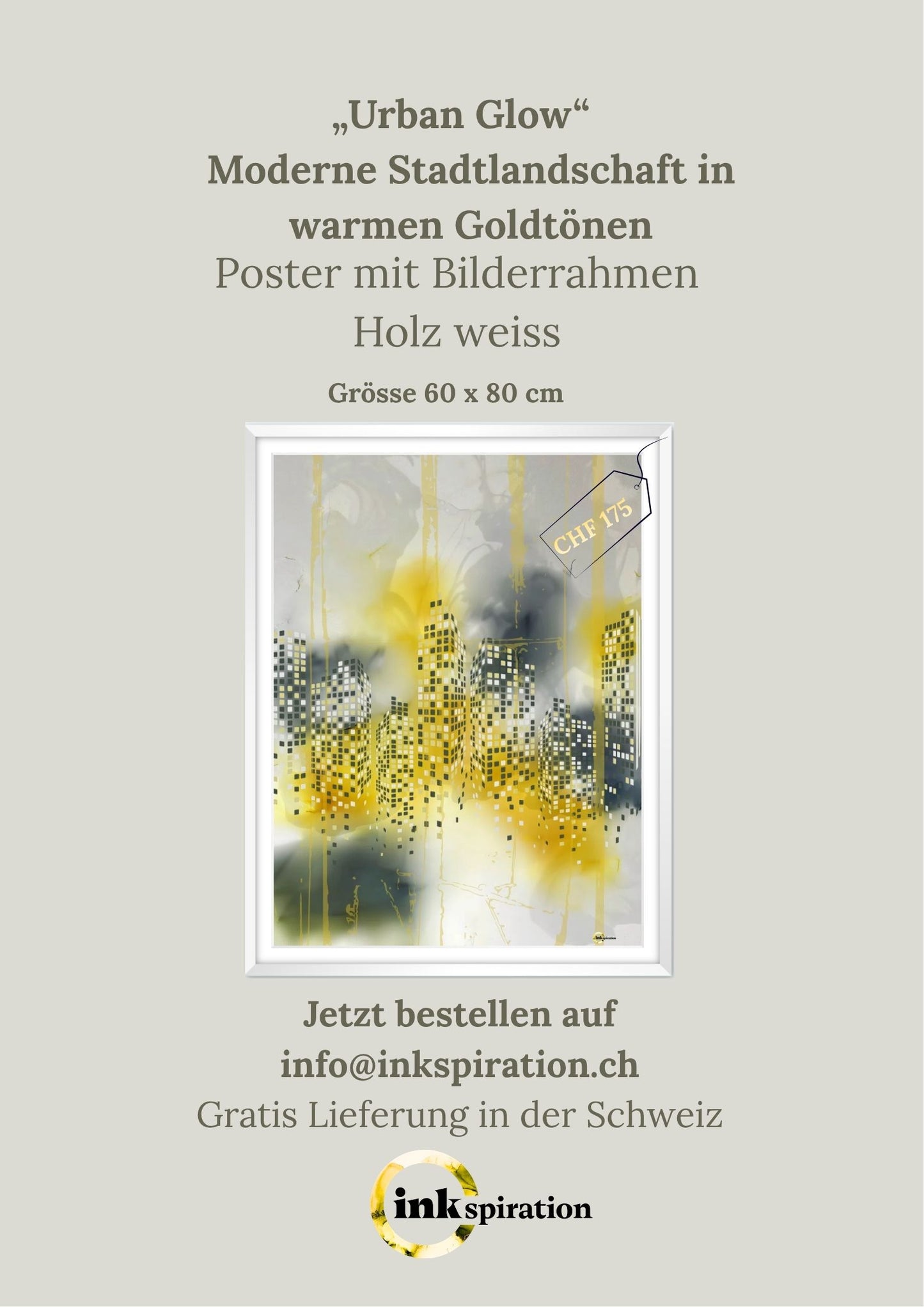 „Urban Glow“ – Moderne Stadtlandschaft in warmen Goldtönen
