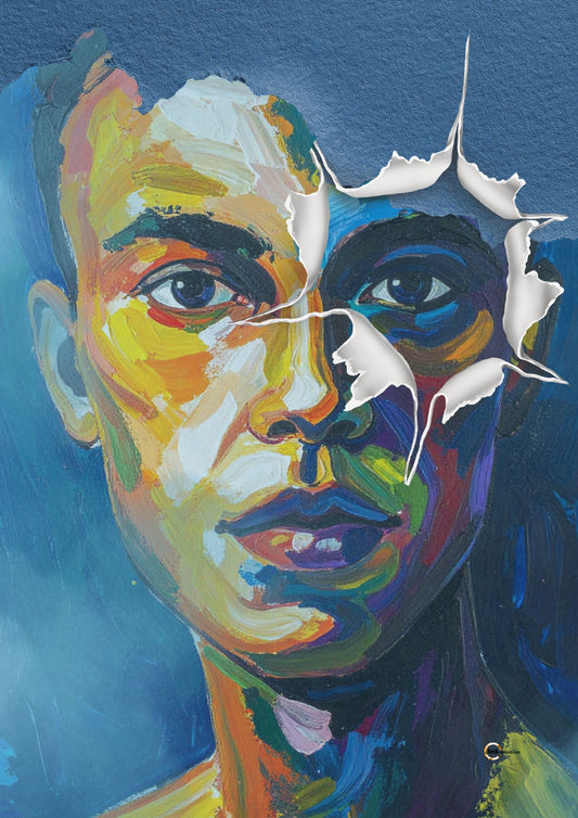 „Fragmented Colors“ – Ausdrucksstarkes Portrait in kräftigen Farbtönen 0001