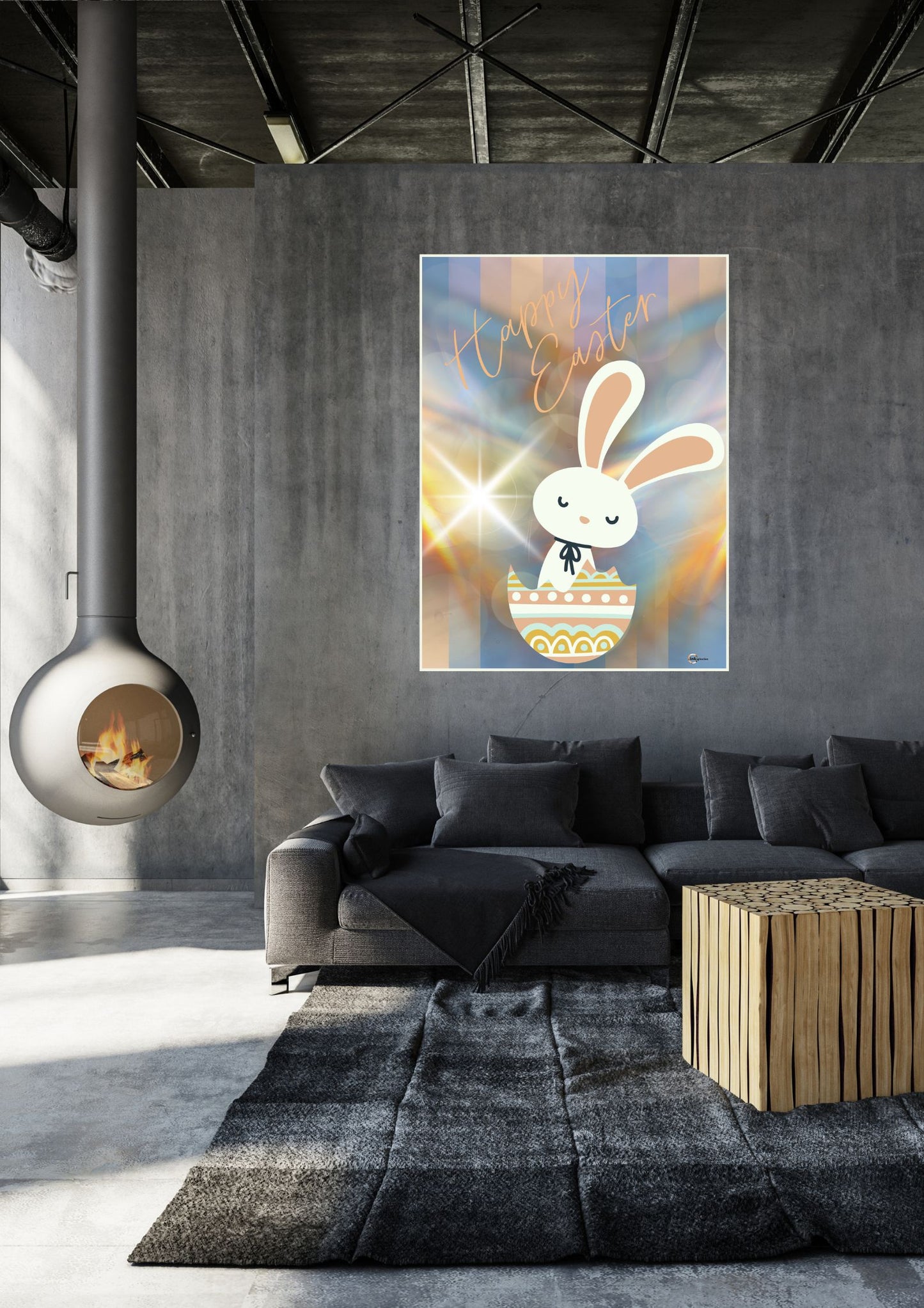 Happy Easter – Süßes Osterhasen-Motiv im Osterei | Fröhliche Osterillustration 0001