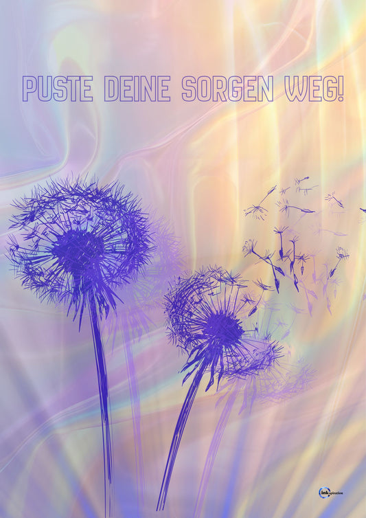 Puste deine Sorgen weg – Achtsamkeitsbild mit Pusteblumen in Pastellfarben 0007